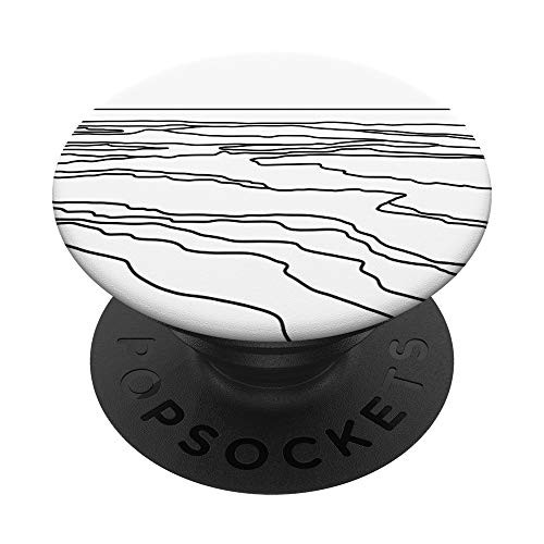 Beach Waves Ocean Abstract Line Art Modern Black and White PopSockets PopGrip Swappable Grip for Phones  and  Tablets