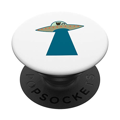 Black Alien Cat in UFO PopSockets Grip and Stand for Phones and Tablets