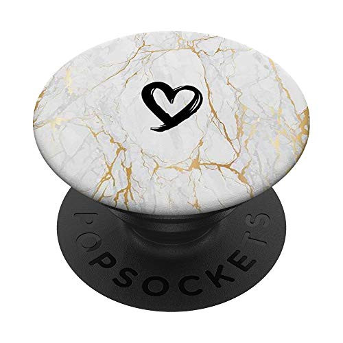 Black Minimalist Heart Yellow White PopSockets PopGrip Swappable Grip for Phones  and  Tablets