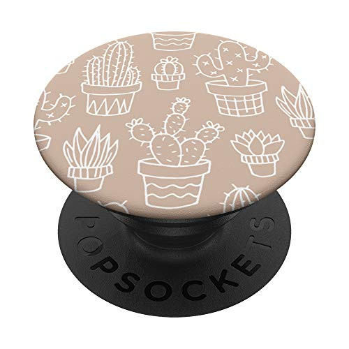 Cactus Succulent Plant Pattern Botanical Line Art Beige PopSockets Grip and Stand for Phones and Tablets