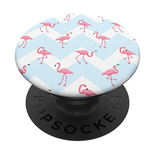 Case Flamingos in Blue White Wavy Lines Background Phone PopSockets Grip and Stand for Phones and Tablets
