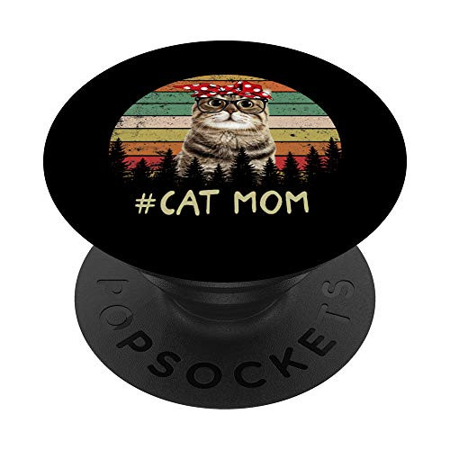Cat Mom shirt Cute  and  Funny Mothers Day Nerd Cat Mom Gift PopSockets PopGrip Swappable Grip for Phones  and  Tablets