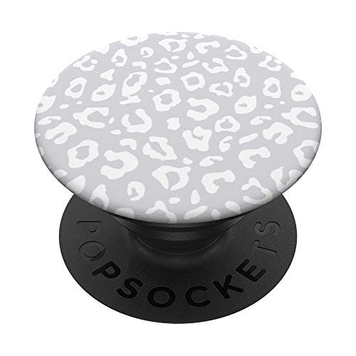 Chic Pastel Grey  and  White Leopard Animal Print Pattern PopSockets PopGrip Swappable Grip for Phones  and  Tablets