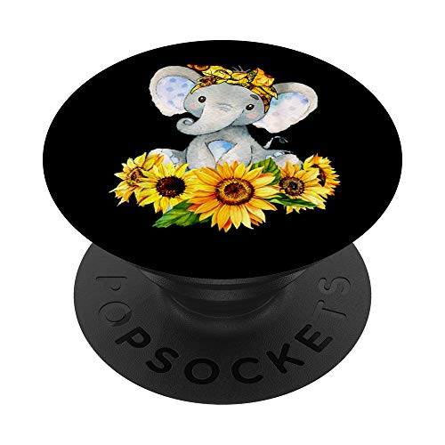 Cute Baby Elephant with Sunflowers Blue Ears and Bow Black PopSockets PopGrip Swappable Grip for Phones and Tablets Cute Baby Elephant with Sunflowers Blue Ears and Bow Black PopSockets PopGrip Swappable Grip for Phones and Tablets