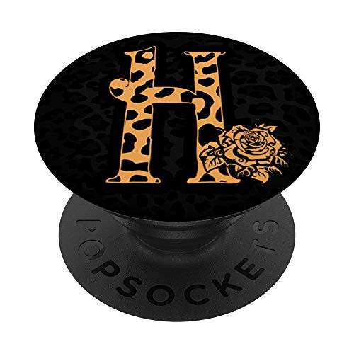 Cute Cheetah Print Letter H Leopard Cheetah Black PopSockets PopGrip Swappable Grip for Phones  and  Tablets
