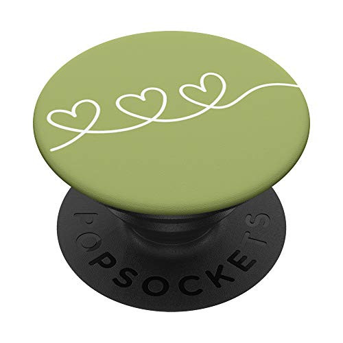 Cute Hand Drawn White Minimalist Line Drawing Heart on Green PopSockets PopGrip Swappable Grip for Phones  and  Tablets