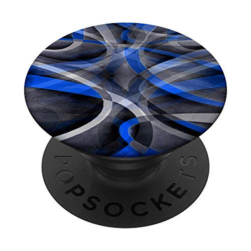 Eighties Themed Cool Blue Curved Line Pattern PopSockets Grip and Stand for Phones and Tablets