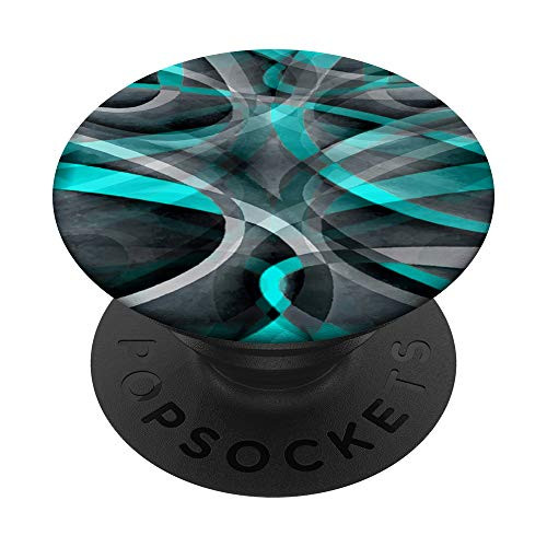 Eighties Turquoise and Grey Arched Line Pattern PopSockets Grip and Stand for Phones and Tablets