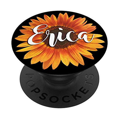Erica Name-Sunflower Black Aesthetic Gift For Women Girls PopSockets PopGrip Swappable Grip for Phones  and  Tablets