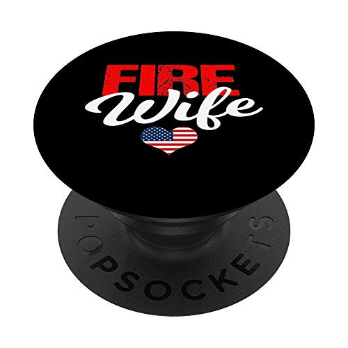 Fire Wife Flag Heart Firefighter Thin Red Line Fireman Gift PopSockets Grip and Stand for Phones and Tablets