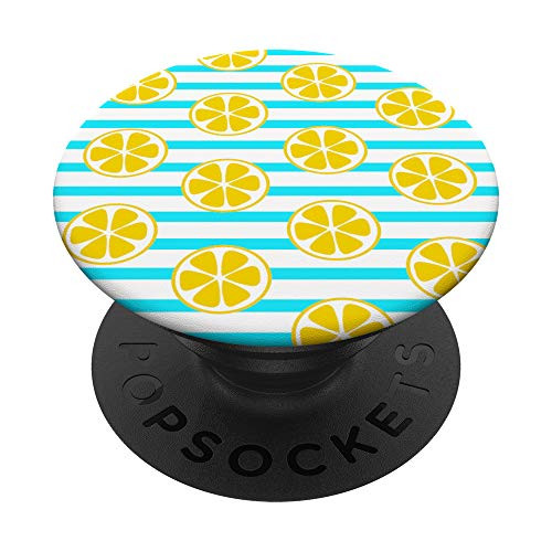 Fun Blue Striped Lemon Slice Whimsy Citrus Fruit PopSockets PopGrip Swappable Grip for Phones  and  Tablets