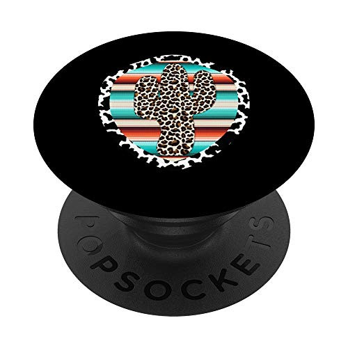 Funny Cute Serape cow print Cactus Leopard print Turquoise PopSockets PopGrip Swappable Grip for Phones  and  Tablets