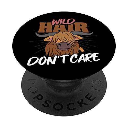 Funny Scottish Farm Animal Wild Hair Dont Care Highland Cow PopSockets PopGrip Swappable Grip for Phones  and  Tablets