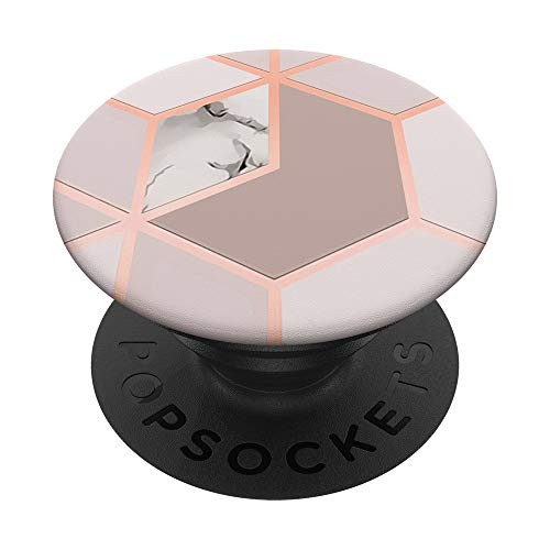Geometric - White-Marble-Effect - Pink-Rose-Gold-Effect PopSockets PopGrip Swappable Grip for Phones  and  Tablets