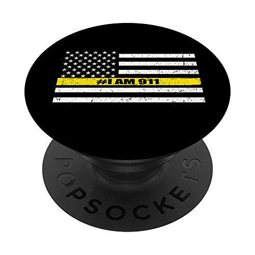 I Am 911 Thin Gold Line Dispatcher Flag PopSockets Grip and Stand for Phones and Tablets