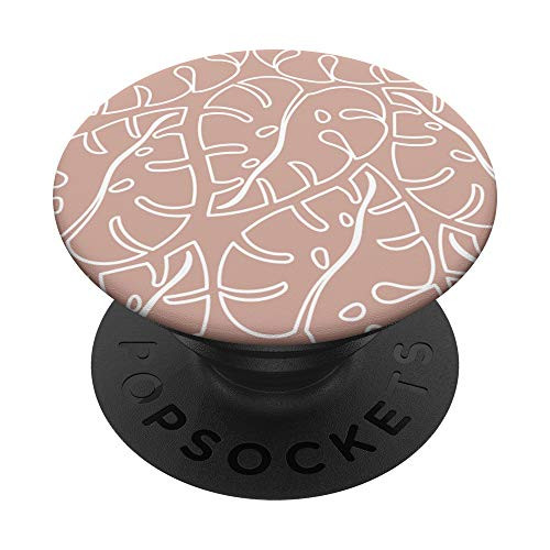 Monstera Leaves Botanical Line Art Minimalist Blush Pink PopSockets PopGrip Swappable Grip for Phones  and  Tablets