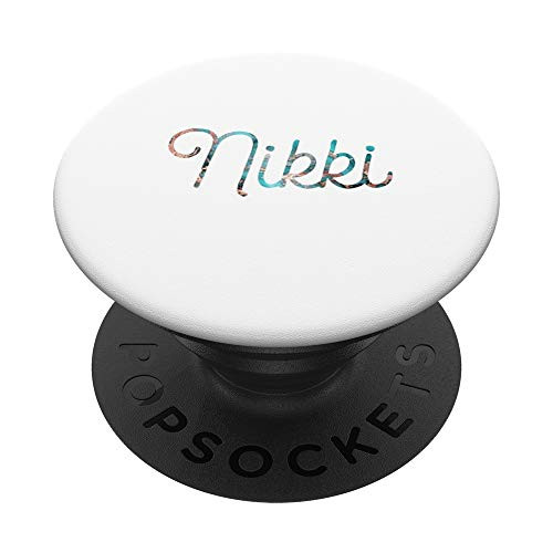 Nikki - White Minimalist Teal Rose Personalized First Name PopSockets PopGrip Swappable Grip for Phones  and  Tablets