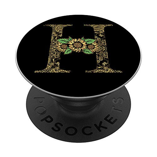 Personalized Girly Floral Capital H Sunflower Initial Letter PopSockets PopGrip Swappable Grip for Phones  and  Tablets