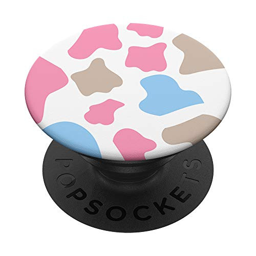 Pink Cow Print   Pink Blue  and  Brown For Cow  and  Animal Lovers PopSockets PopGrip Swappable Grip for Phones  and  Tablets