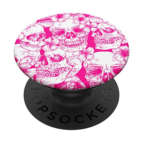pink floral Skulls skeleton halloween PopSockets PopGrip Swappable Grip for Phones and Tablets pink floral Skulls skeleton halloween PopSockets PopGrip Swappable Grip for Phones and Tablets
