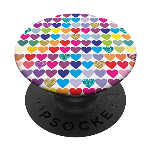 Rainbow Heart Design Girls ~ Cute Girly Pink Purple Teal PopSockets PopGrip Swappable Grip for Phones  and  Tablets