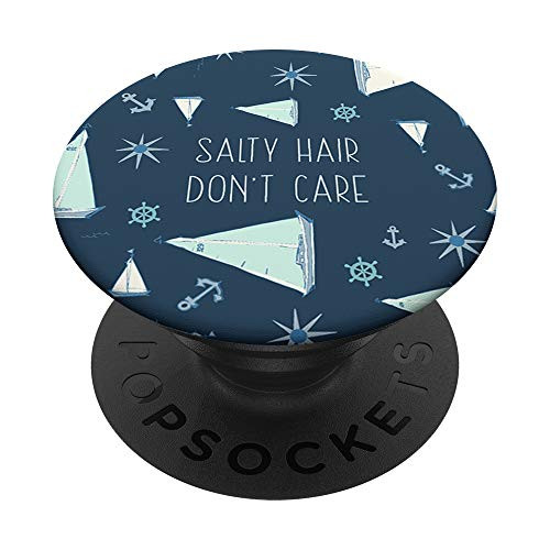 Salty Hair Dont Care - Cute Summer Boating Sailing Theme PopSockets PopGrip Swappable Grip for Phones  and  Tablets