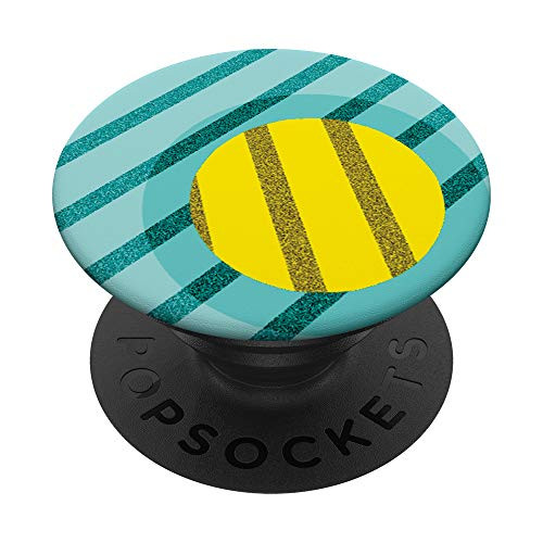 Teal Mint-Green Lines Yellow Dot Pattern PopSockets Grip and Stand for Phones and Tablets