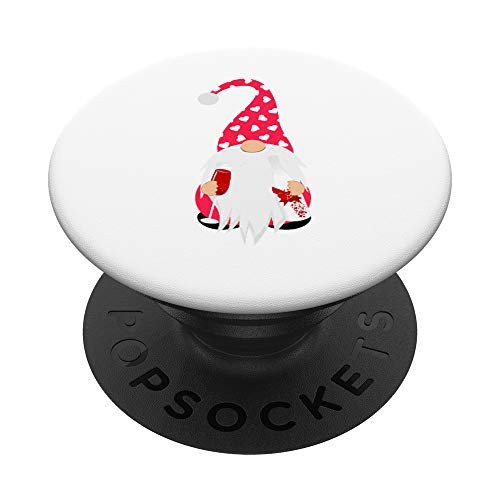 Valentine Gnome Drinking Wine Gnome Wine Bottle Wine Glass PopSockets PopGrip Swappable Grip for Phones  and  Tablets