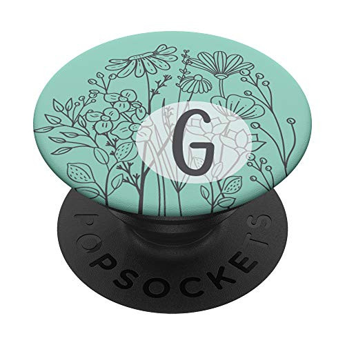 Vintage Floral Monogram Letter G - Garden Flowers Mint Green PopSockets PopGrip Swappable Grip for Phones  and  Tablets