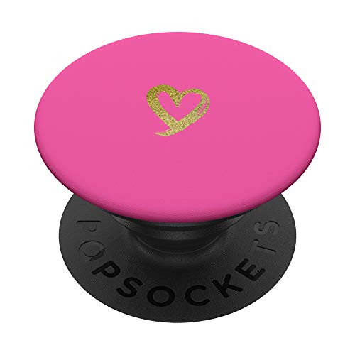 Yellow Minimalist Heart Pink PopSockets PopGrip Swappable Grip for Phones  and  Tablets
