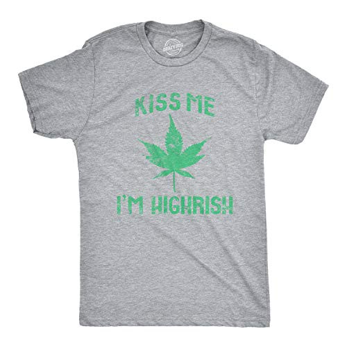 Mens Kiss Me Im Highrish Funny Saint Patricks Day T Shirt St Pattys Shamrock  Light Heather Grey  - XL