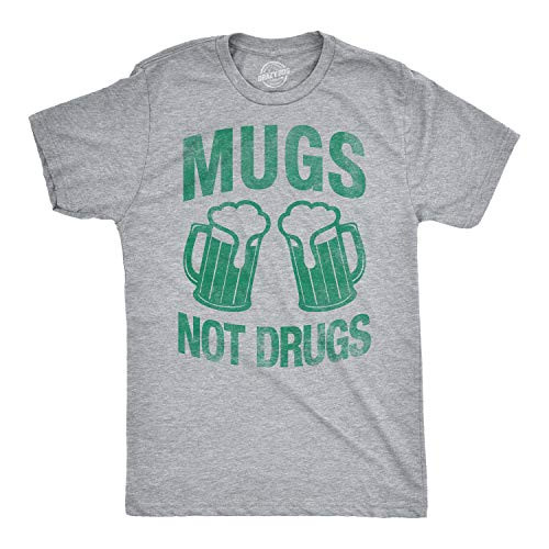 Mens Mugs Not Drugs Funny Irish Saint Patricks Day T Shirt St Patty Shamrock Tee  Light Heather Grey  - XL