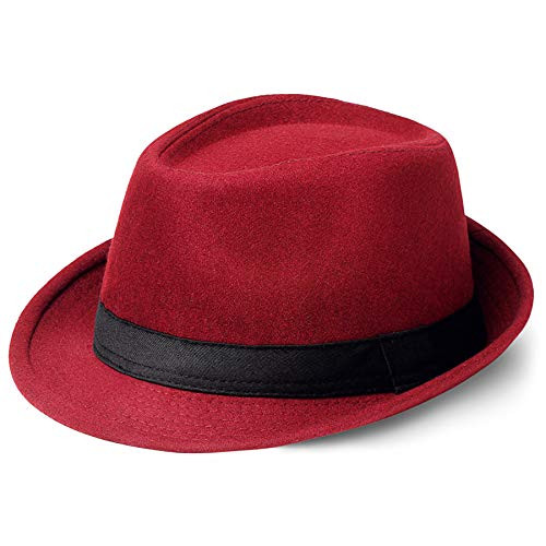BABEYOND 1920s Panama Fedora Hat Cap for Men Gatsby Hat for Men 1920s Mens Gatsby Costume Accessories  Y-Felt-WineRed Polyester