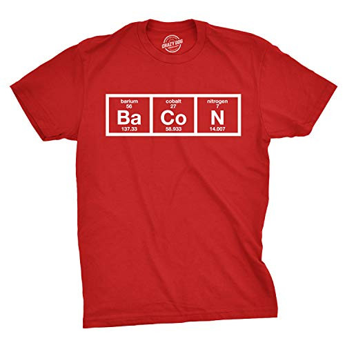 Mens The Chemistry of Bacon T Shirt Funny Nerdy Graphic Periodic Table Science  Red  - L