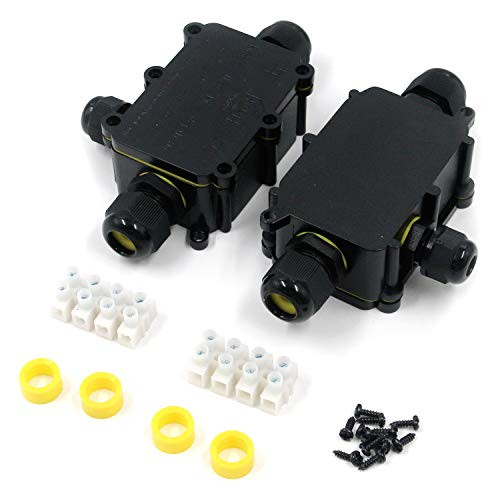 MTMTOOL IP68 Outdoor Waterproof Junction Box 3 Way Underground Electrical Cable Line Power Cord Connector Protection External Power Cord Junction Boxes Pack of 2