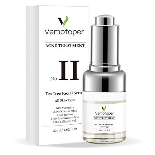 Tea Tree Acne Treatment Serum Clear Skin Retinol Serum for Acne Breakouts Repair Organic Skin Care with Natural Ingredients 20 percent Vitamin C Niacinamide Salicylic Acid  and  Hyaluronic Acid  1oz