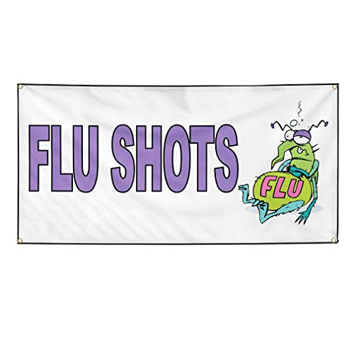 Vinyl Banner Sign Flu Shots White Purple Health Care Marketing Advertising White - 12inx30in  Multiple Sizes Available  4 Grommets One Banner