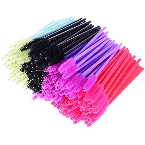 Haomian 200 Pcs Colorful Eyelash Applicator Brush Disposable Eyelash Mascara Brushes Wands Applicator Eyebrow Brush Eyelash Extension Supplies