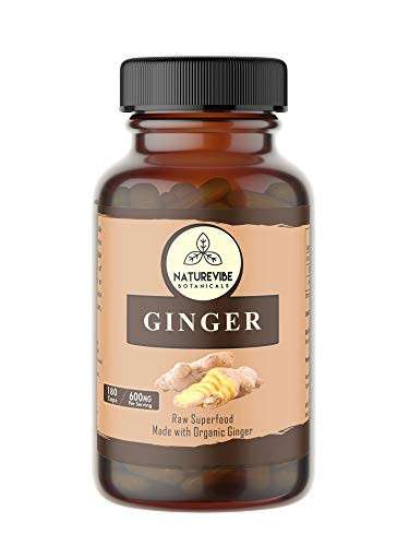 Naturevibe Botanicals 180 Ginger Root Capsules100 percent Organic Ginger Root Powder 600mg Per Serving   Veg Capsules   Gluten Free