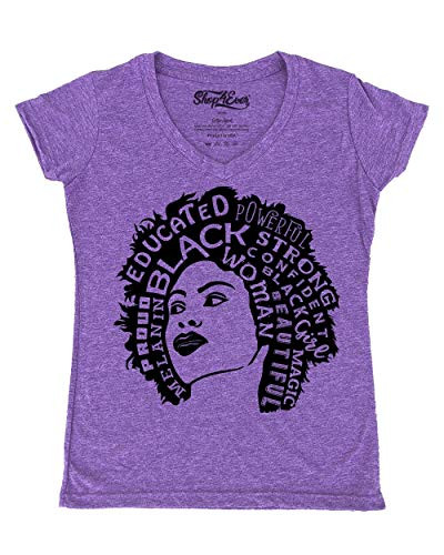 shop4ever African American Woman Afro Word Cloud Womens V-Neck T-Shirt Large Heather Purple0