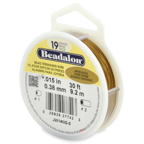 Beadalon Stringing Wire 19-Strand .015-Inch (.38-Millimeter) Diameter 30-Feet/Pkg, Satin Gold