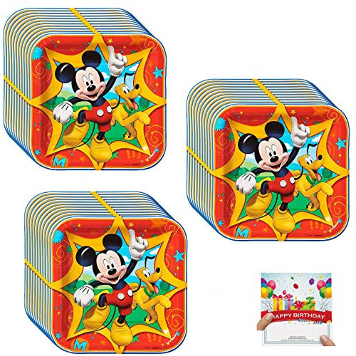 Mickey Party Supplies Birthday Dessert Cake Plates Bundle for 24 Guests