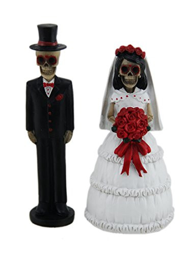 Day of the Dead Skeleton Wedding Couple Decorative Figurine 5" Tall | Bride and Groom Mini Statue Wedding Cake Topper
