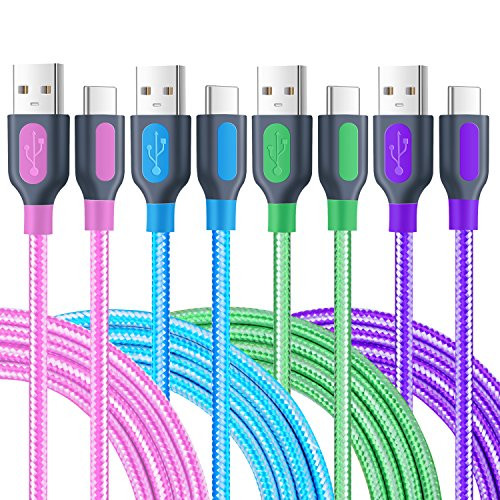 USB C Cable 6Ft, Pofesun [4 Pack] Nylon Braided USB A to USB C Charger Fast Type C Charging Cable for Samsung Galaxy S9 Plus S8 Plus Note 8, LG V30 V20 G6 G5, HTC U11/10 and More