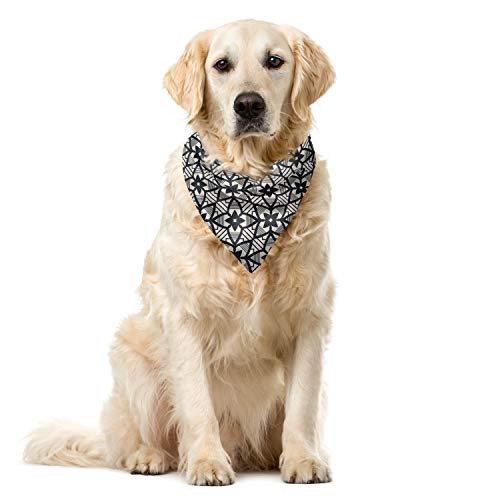 Lunarable Flower Dog Bandana Geometric Style Garden Art 16 inch X 16 inch Charcoal Grey and Ivory