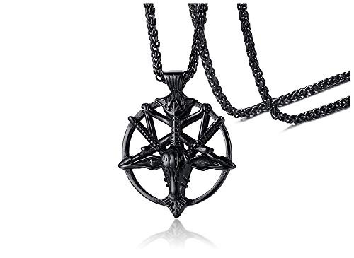 PJ Jewelry Mens Inverted Pentagram Samael Lilith Baphomet Goat Pendant Sigil of Lucifer Satanic Symbol Necklace PJ Jewelry Mens Inverted Pentagram Samael Lilith Baphomet Goat Pendant Sigil of Lucifer Satanic Symbol Necklace