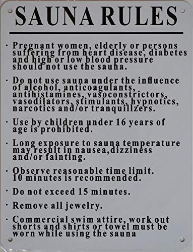 Sauna Rules Sign  White Rust Free Aluminium 8.5x11