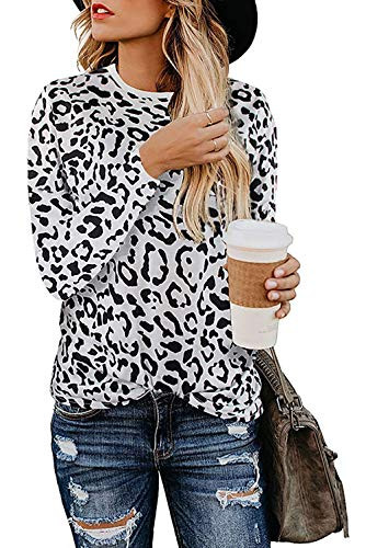 Womens Shirts Leopard Print Round Neck Cute Tops Basic Casual Short Sleeve Soft Blouse  Leopard Long Sleeve 03 XX-Large