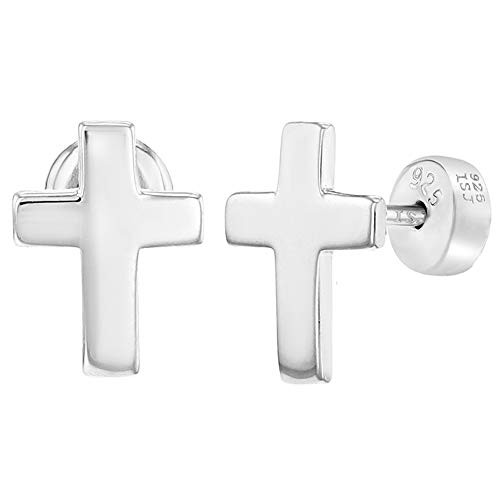 925 Sterling Silver Small Religious Plain Cross Safety Push Back Earrings Girls 925 Sterling Silver Small Religious Plain Cross Safety Push Back Earrings Girls