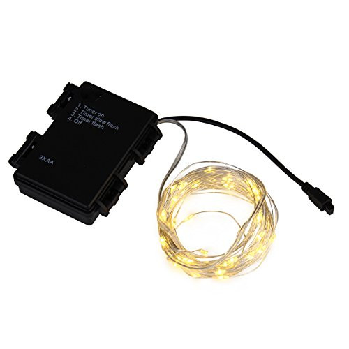 BZONE Battery Operated Warm White LED Rope Light Mini LED String Light Copper Wire Fairy Lights with Timer Function and Remote Controller 5m 50 LEDs